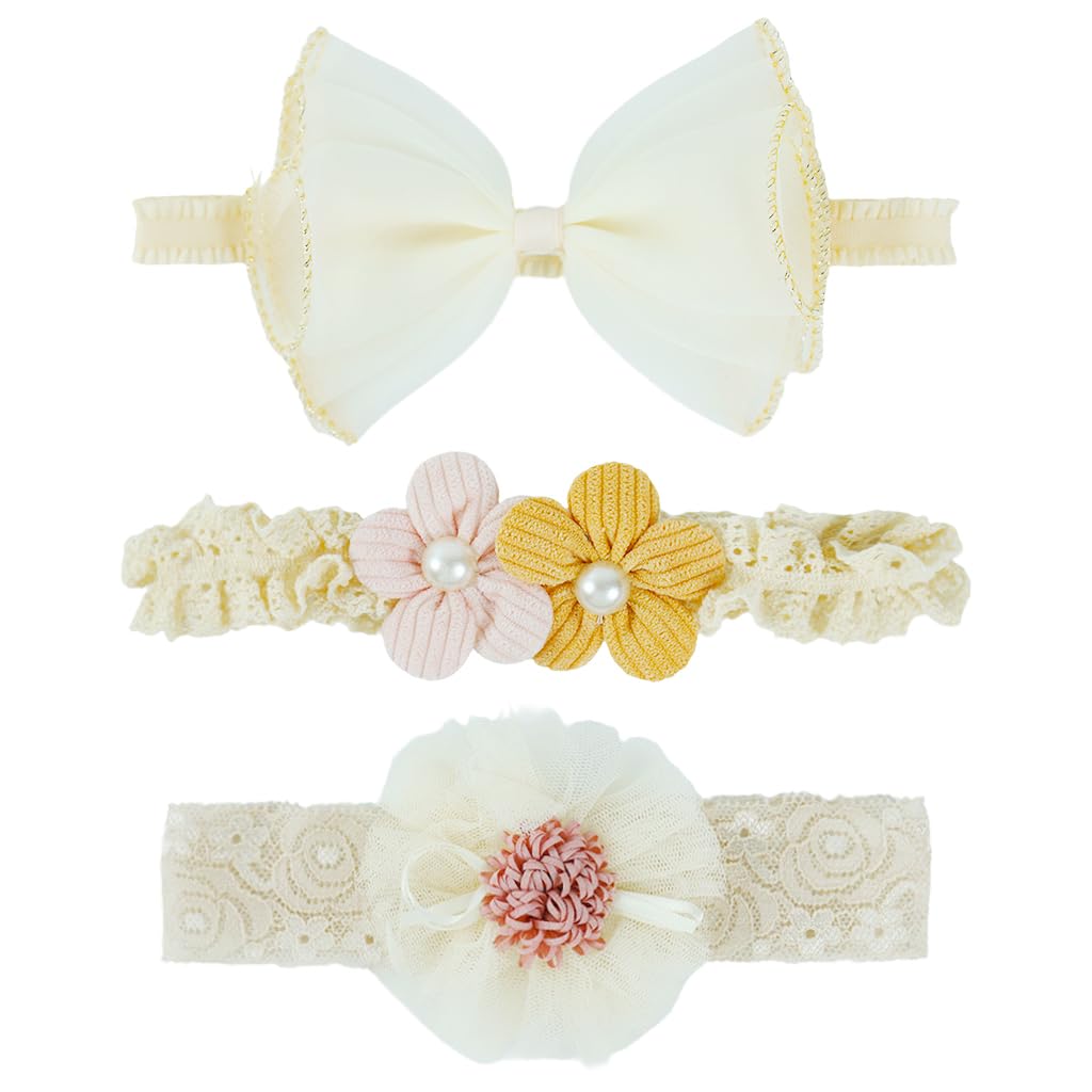 PALAY 3pcs Bow Hairband for Baby Girl, Lace Flower Headband for Baby Girl, Cute Elastic Newborn Hairband Hair Accessories for Baby Girl Toddlers Gifts PALAY 3pcs Bow Hairband for Baby Girl, Lace Flower Headband for Baby Girl, Cute Elastic Newborn Hairband Hair Accessories for Baby Girl Toddlers Gifts